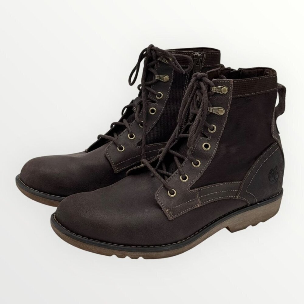 Timberland Mens 11 Brown Leather High Top Boots Workwear Casual Outdoor Side Zip